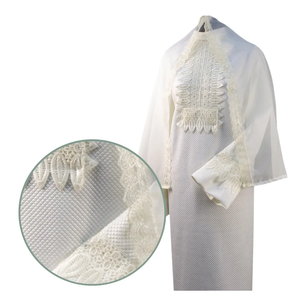 Арт. РО-014 Платье ритуальное "Элит-2" с шарфом, молочное на похороны 46 размер.
