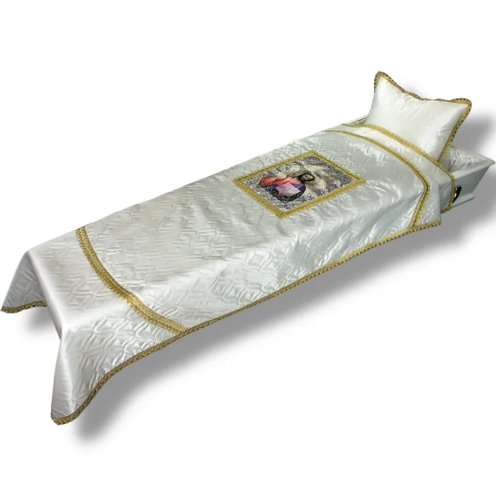 ритуальные товары, комплект в гроб, покрывало ритуальное, наволочка ритуальная, атласное покрывало, термостежка, АРТ КР-008 Спаситель