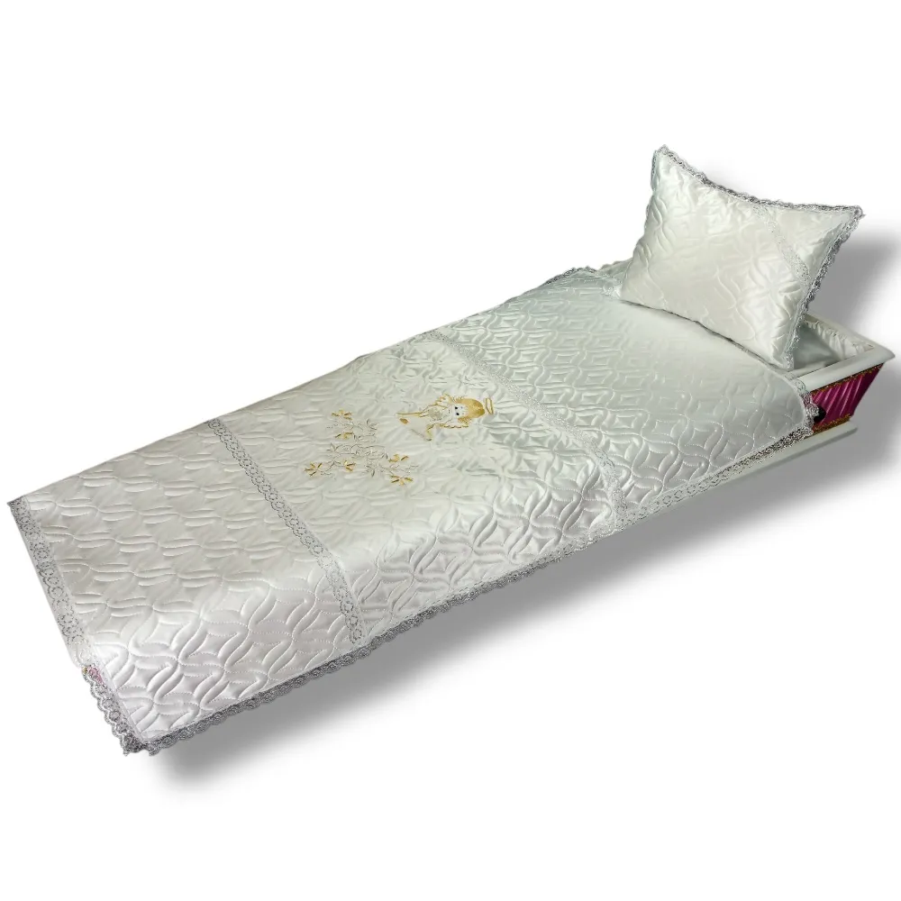 АРТ ДК-4 Ангел. Ритуальный комплект в гроб. Подушка+покрывало. Атлас+термостежка. Белый