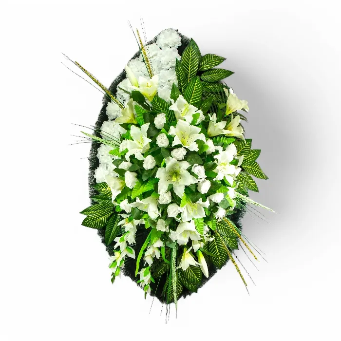 Ритуальный венок, эксклюзивный венок, искусственные цветы, похоронные атрибуты, ритуальные товары, венок на похороны, мемориальный венок, траурные аксессуары, венки из искусственных цветов, ритуальная атрибутика.