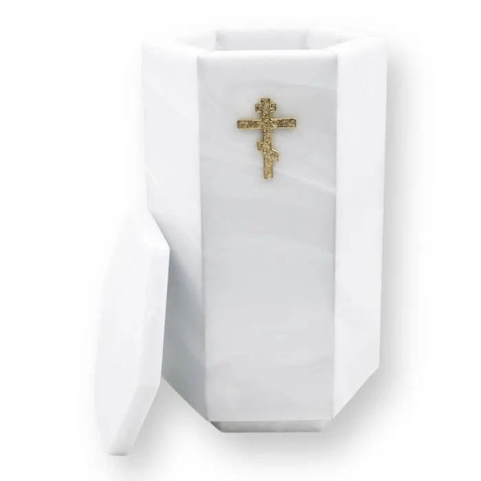 урна для праха Мирта, урна шестигранная, урна с декором, ритуальная урна, урна для захоронения, праховая урна Мирта