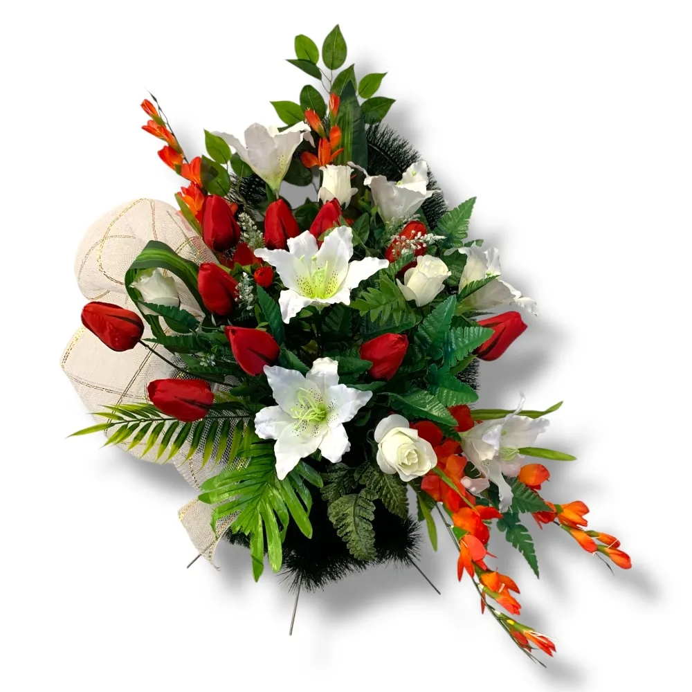 Корзина элитная, искусственные цветы, корзина на похороны, ритуальные товары, траурная атрибутика, похоронные аксессуары, мемориальная композиция, цветы для прощания.