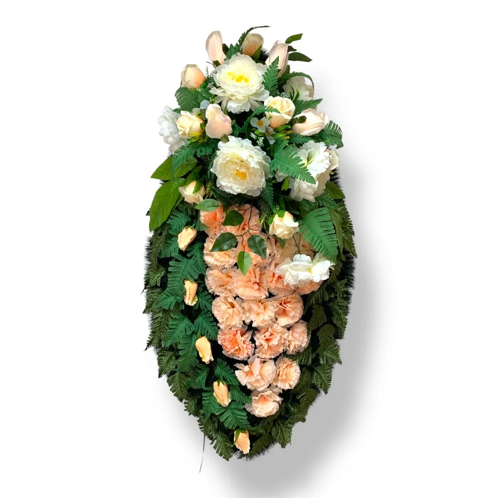 Ритуальный венок, венок на похороны, искусственные цветы, траурный венок, ритуальные принадлежности, венок для церемонии прощания, мемориальный венок, похоронные атрибуты, венок артикул ВИ-094.