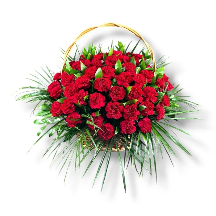 траурная корзина, красная гвоздика, цветы на похороны, траурные цветы, возложения цветов, похоронный венок, букет из гвоздик