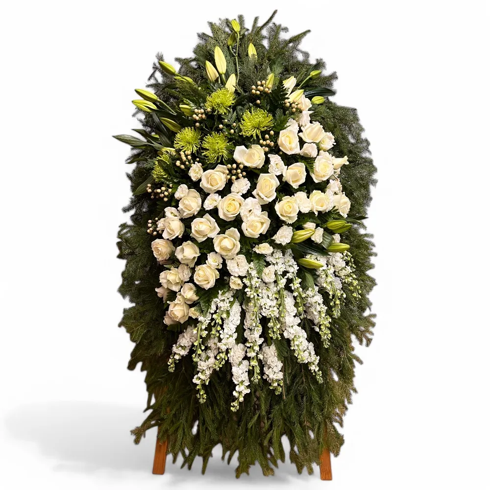 венок на похороны, венок из живых цветов, венок с белыми розами, венок с лилиями, венок с орхидеями, венок с хризантемами, траурный венок, похоронный венок, цветы на похороны.