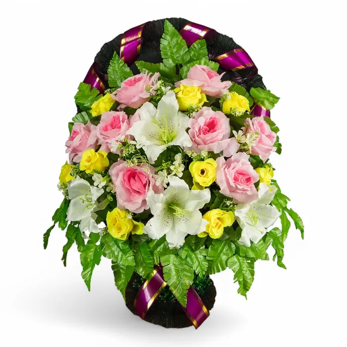 Корзина на похороны, корзина из искусственных цветов, элитная корзина, ритуальные цветы, похоронные атрибуты, искусственные цветы, траурная корзина, ритуальная атрибутика.