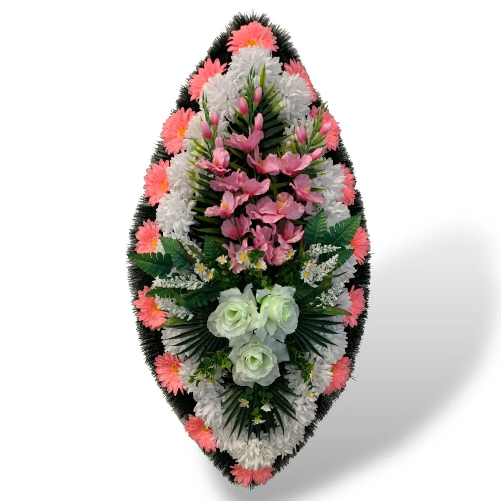 Венок на похороны артикул ВИЗ-029 – изысканное изделие из качественных искусственных цветов. Подчеркните уважение к памяти усопшего с этим элегантным венком. Доставка и оформление заказа доступны онлайн по доступным ценам.