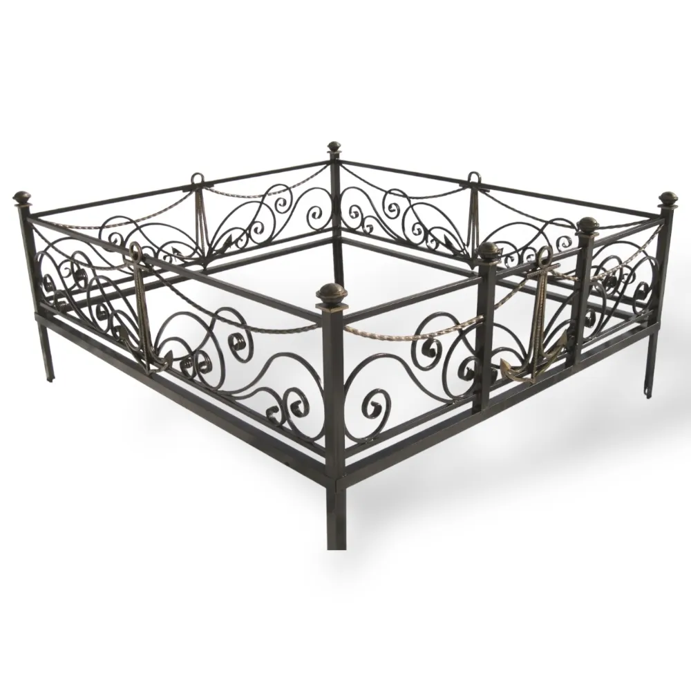 Кованная ограда, ограда на могилу, кованая ограда артикул КО-044, морская тематика, металлическая ограда, украшение могилы, мемориальные изделия, художественная ковка.