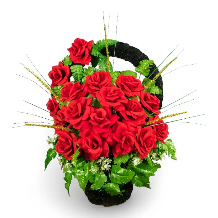 заказная корзина на похороны, искусственные цветы, ритуальные изделия, траурная атрибутика, похоронные аксессуары, корзина с цветами, ритуальная корзина, мемориальный декор, цветы для прощания, ритуальные услуги.