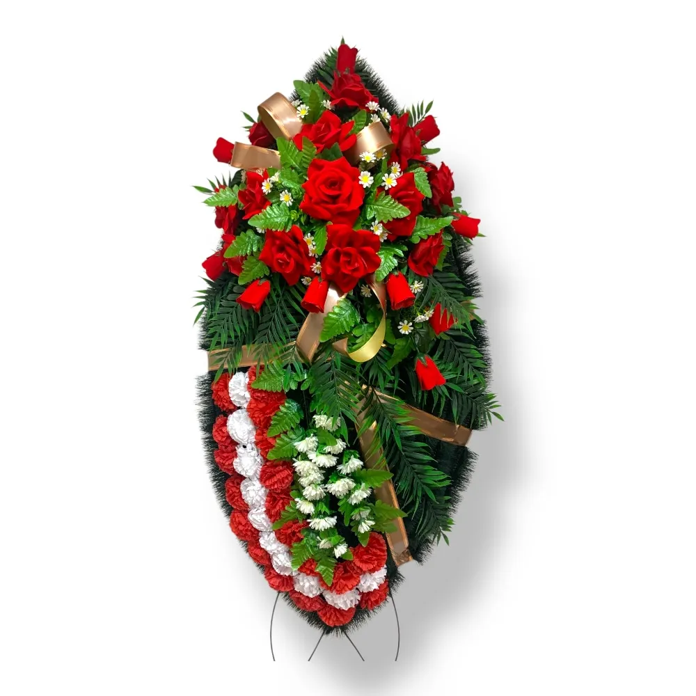 Ритуальный венок, венок на похороны, искусственные цветы, траурный венок, ритуальные принадлежности, венок для церемонии прощания, мемориальный венок, похоронные атрибуты, венок артикул ВИ-039.
