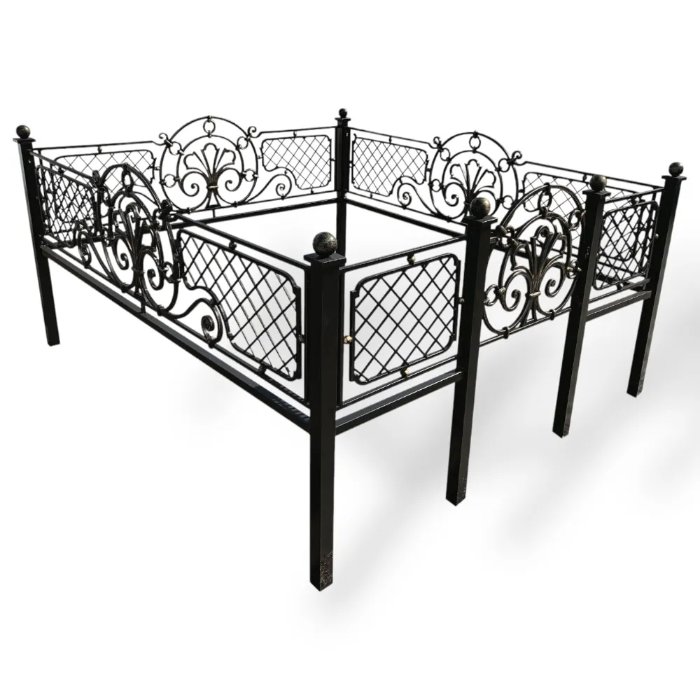 кованная ограда, ограда на могилу, готическая ограда, артикул КО-055, кованные изделия, металлические ограды, ритуальные ограды, готический стиль, украшение могилы.