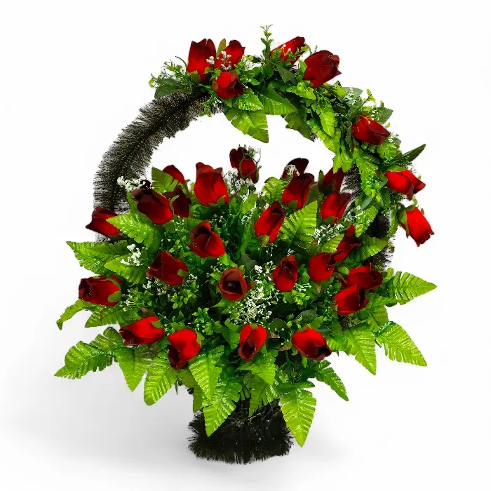 Корзина на похороны, искусственные цветы, ритуальные корзины, элитные венки, похоронные атрибуты, траурные аксессуары, корзина с цветами, ритуальная продукция.