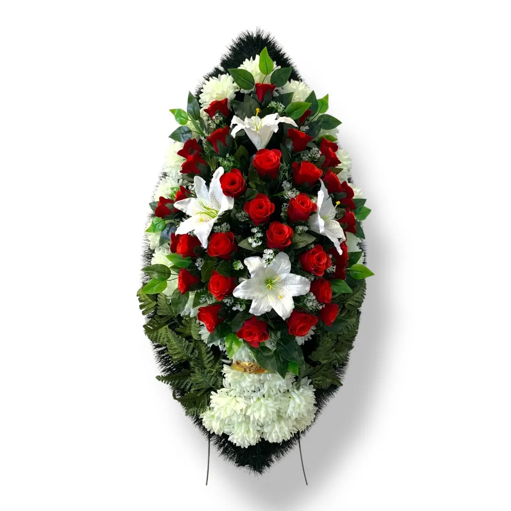 Ритуальный венок, венок на похороны, искусственные цветы, траурный венок, ритуальные принадлежности, венок для прощания, мемориальный венок, похоронные атрибуты, венки из искусственных цветов.