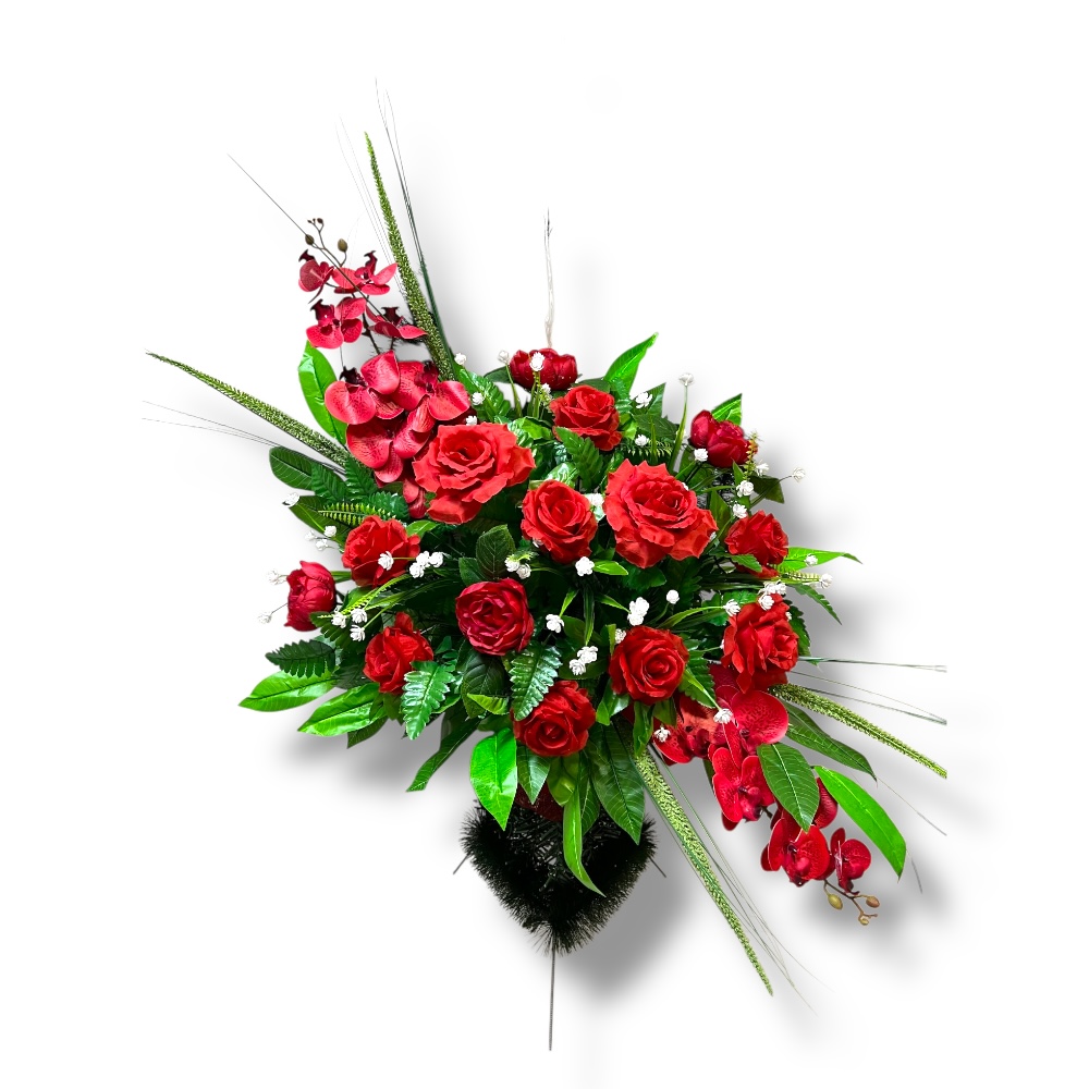 корзина из искусственных цветов, корзина на захоронение, элитные цветы на могилу, ритуальные корзины, искусственные цветы для кладбища, ритуальная атрибутика, похоронные аксессуары, корзина для церемонии прощания, ритуальный декор, элитный товар для траурных мероприятий.