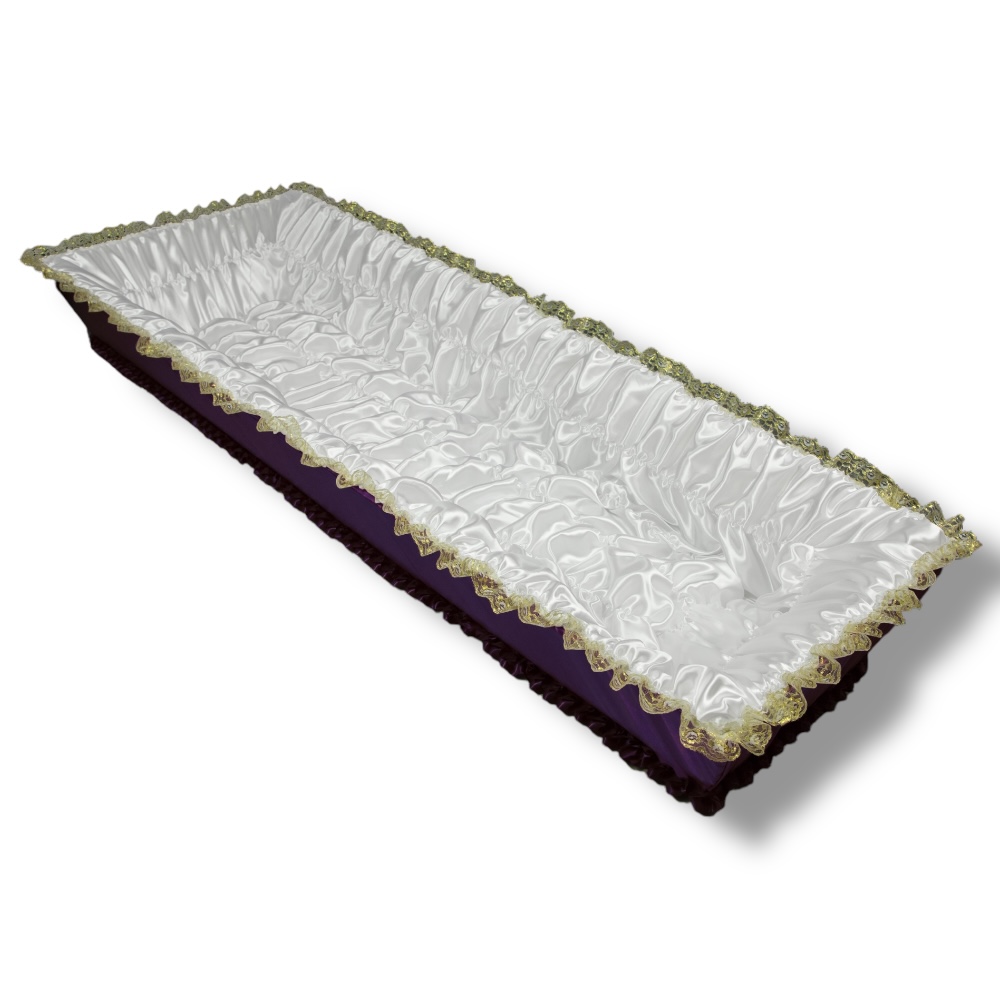 ПС-005 Постель в гроб ритуальное. Атлас+гофре+кружево 