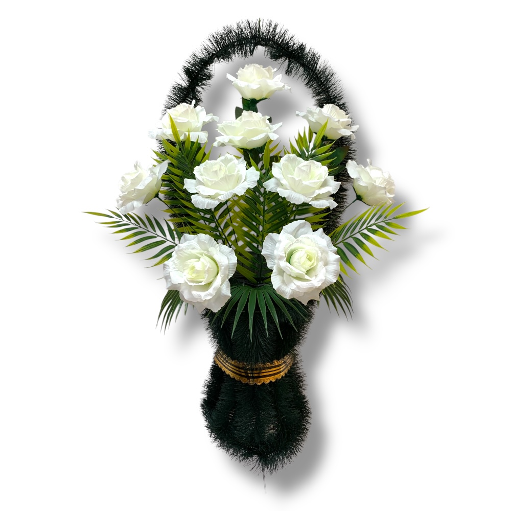 Арт. КИ-025 Корзина стандарт из искусственных цветов на похороны 60 см. Белый