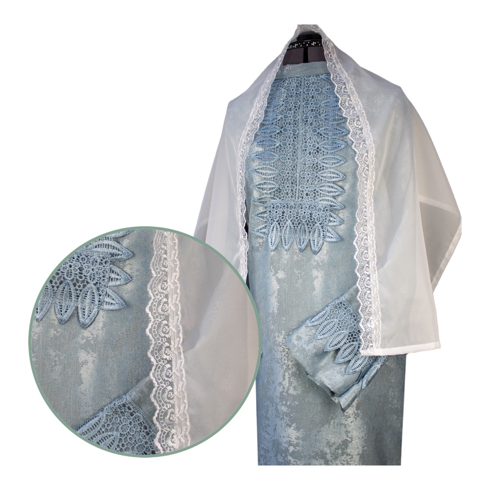 Арт. РО-016 Платье ритуальное "Элит-2" с шарфом, серо-голубое(мрамор) на похороны 46 размер.