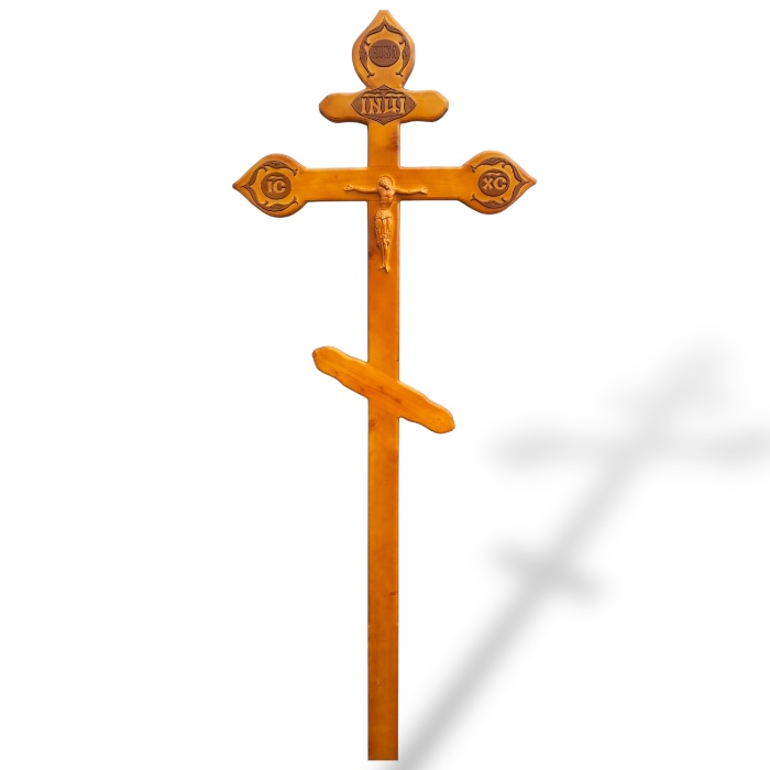 Арт. КДС-17 Крест на могилу сосновый с орнаментом фигурный светлый