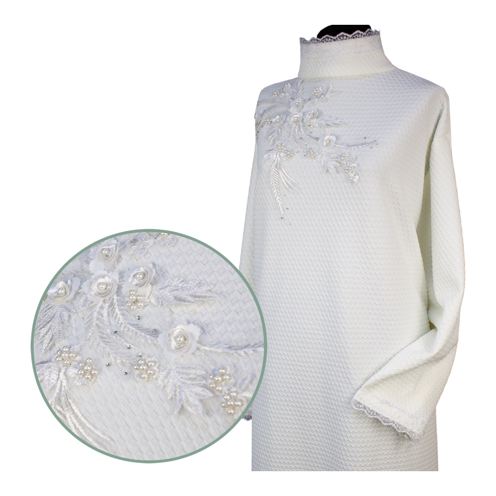 Арт. РО-003 Платье ритуальное "Сакура-премиум" молочное на похороны 46 размер.