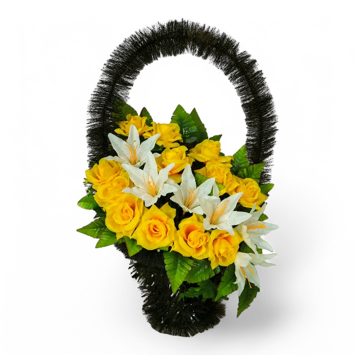 Арт. КИ-020 Корзина стандарт на похороны из искусственных цветов 60 см.