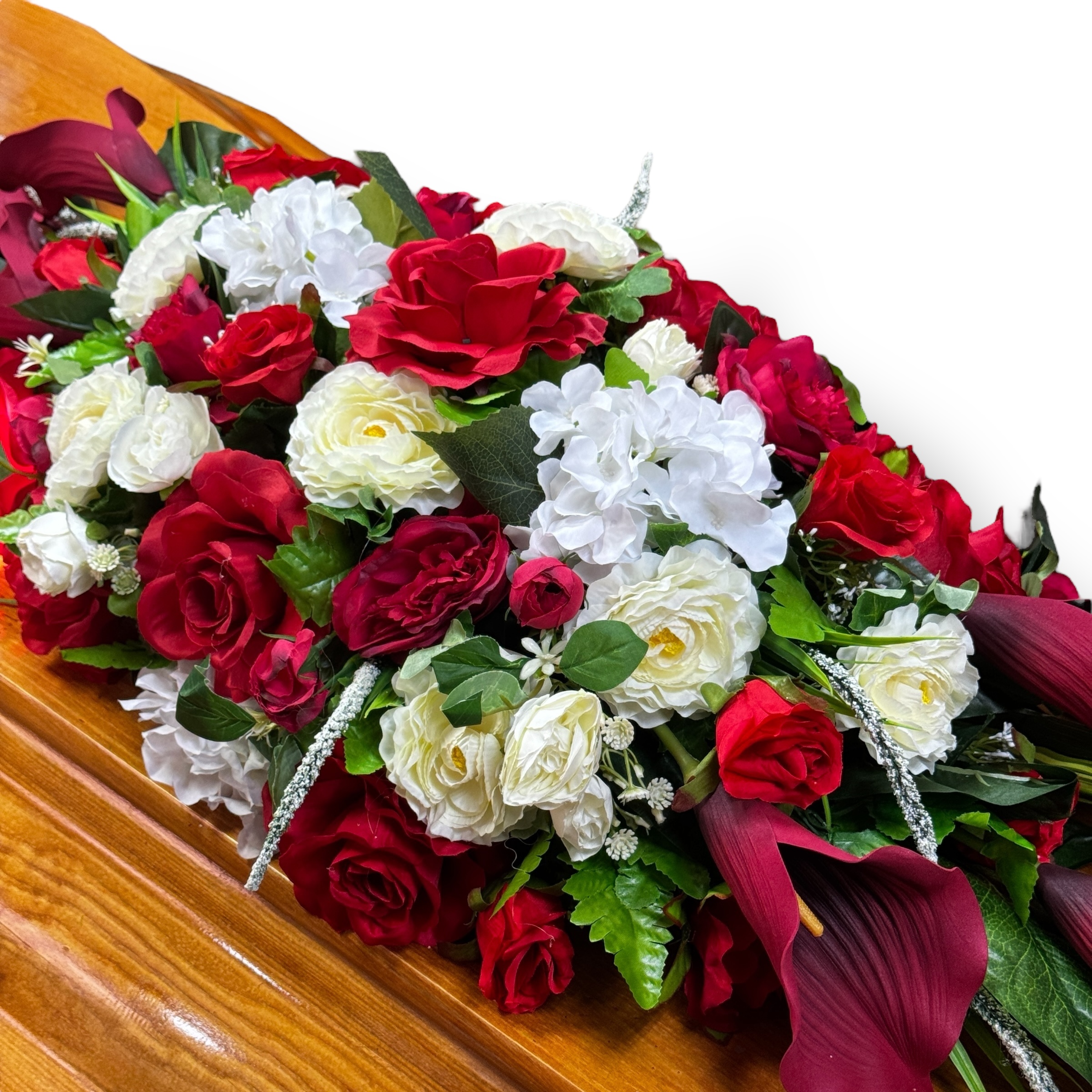 Арт. ИК-027 Композиция на гроб премиум из искусственных цветов 110  см.