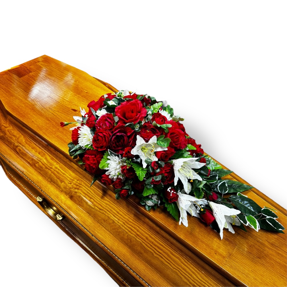 искусственные цветы, композиция на гроб, ритуальные изделия, премиум класс, ИК-024, похоронные аксессуары, цветочные композиции.