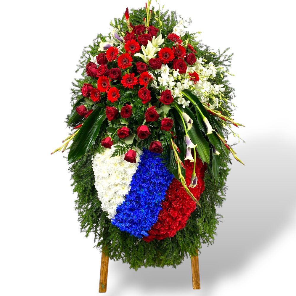венок на похороны, венок из живых цветов, траурный венок, гербера, розы, калы, орхидеи, гвоздики, цветы на похороны, ритуальные цветы, венок триколор, патриотический венок. 