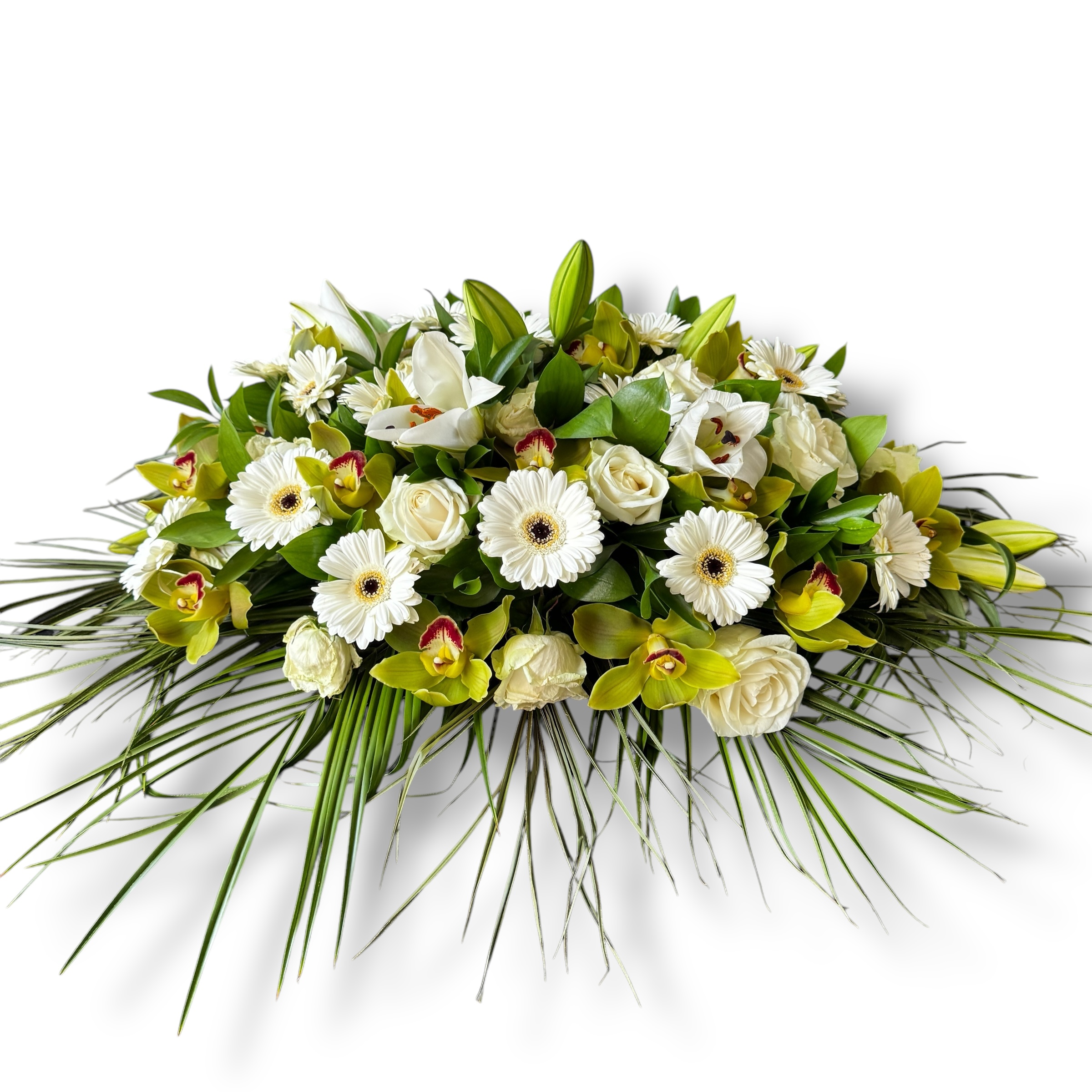 Траурная композиция на гроб из живых цветов № 1 "Премиум"