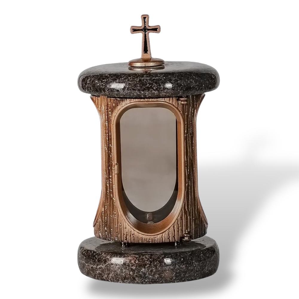 Арт. ЛГ-002 Лампада гранитная с крестом на кладбище 30 см. Аврора гранит