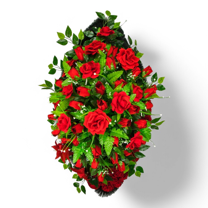 Ритуальный венок, эксклюзивный венок, искусственные цветы, похоронные атрибуты, ритуальные товары, венок на похороны, траурные аксессуары, мемориальные украшения, венки из искусственных цветов, эксклюзивные ритуальные изделия.