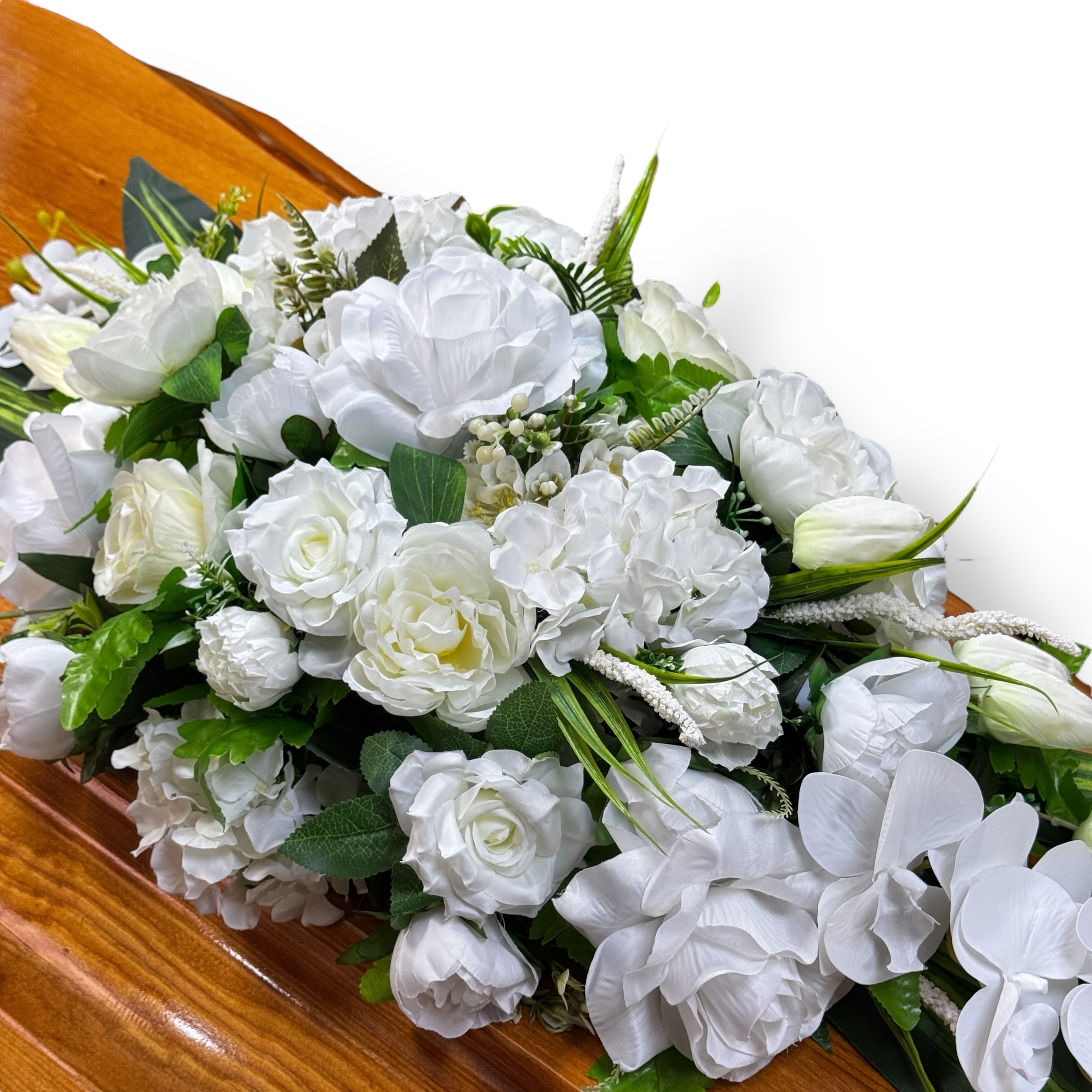 Арт. ИК-028 Композиция на гроб премиум из искусственных цветов 110 см.