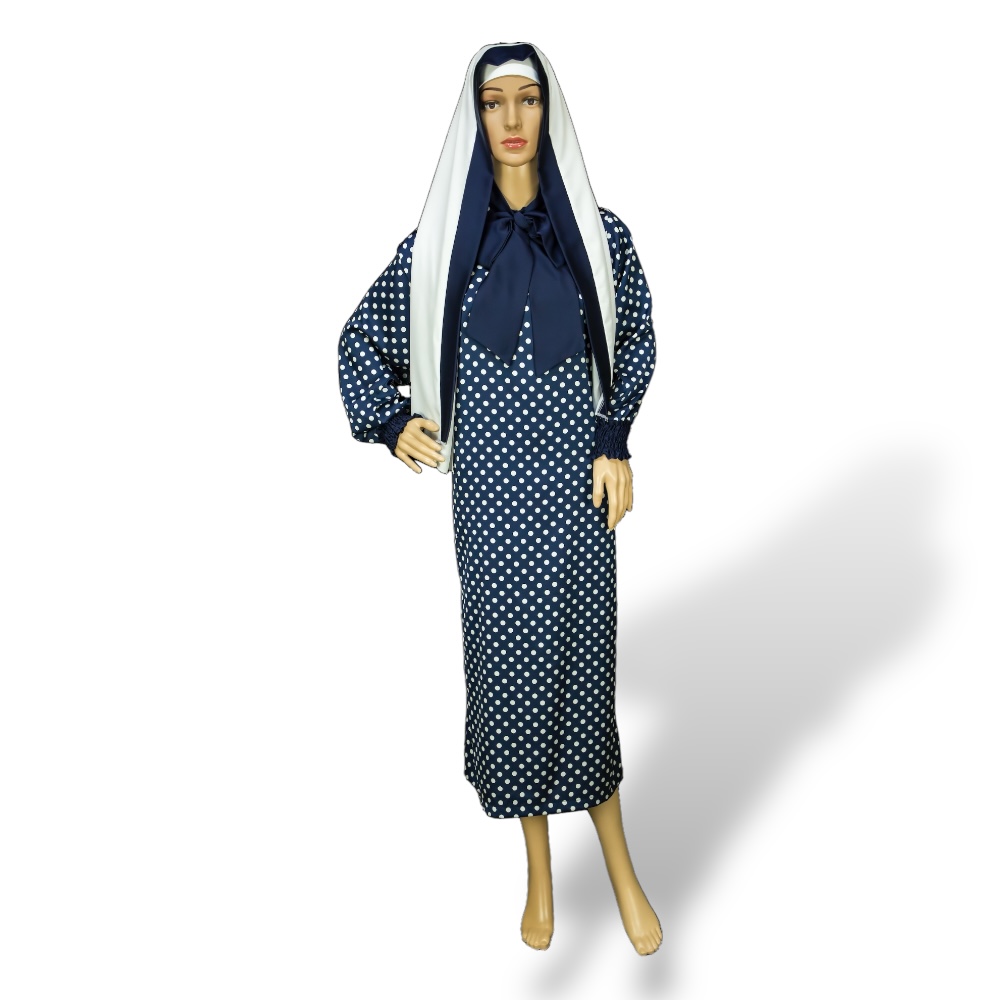 АРТ Элит № 7 Платье женское ритуальное для похорон усопших. Цвет синее, горох 44 размер