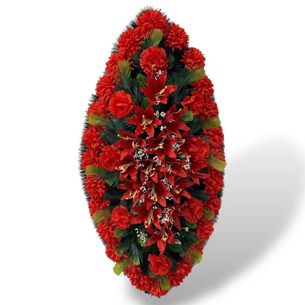 Венок на похороны артикул ВИЗ-028 – искусственные цветы, которые помогут выразить соболезнования. Доставка по городу, возможность оформления заказа онлайн по доступным ценам.