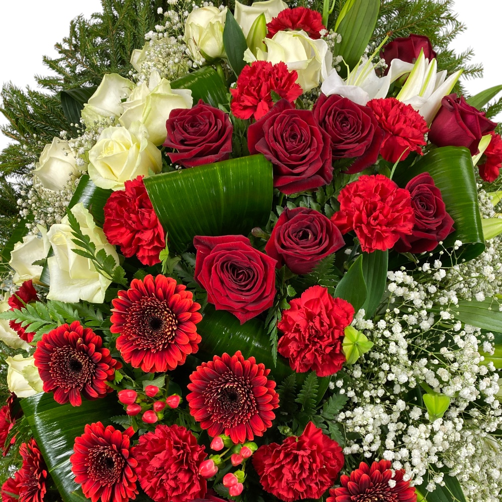 венок из живых цветов, венок на похороны, цветы розы, цветы герберы, цветы лилии, цветы гвоздики, похоронный венок, ритуальные товары