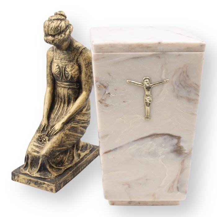 УК 012 - Урна для праха "Тетра Люкс" с декором Бежевый мрамор