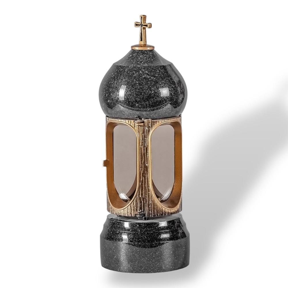 лампада гранитная, лампада с куполом, золотая вставка, надгробие, ритуальные товары, артикул ЛГ-004, кладбище, мемориал, гранитные изделия.