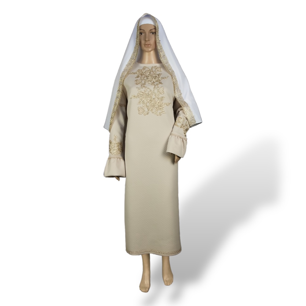 АРТ Элит № 6 Платье женское ритуальное для похорон усопших. Цвет бежевое.  44 размер