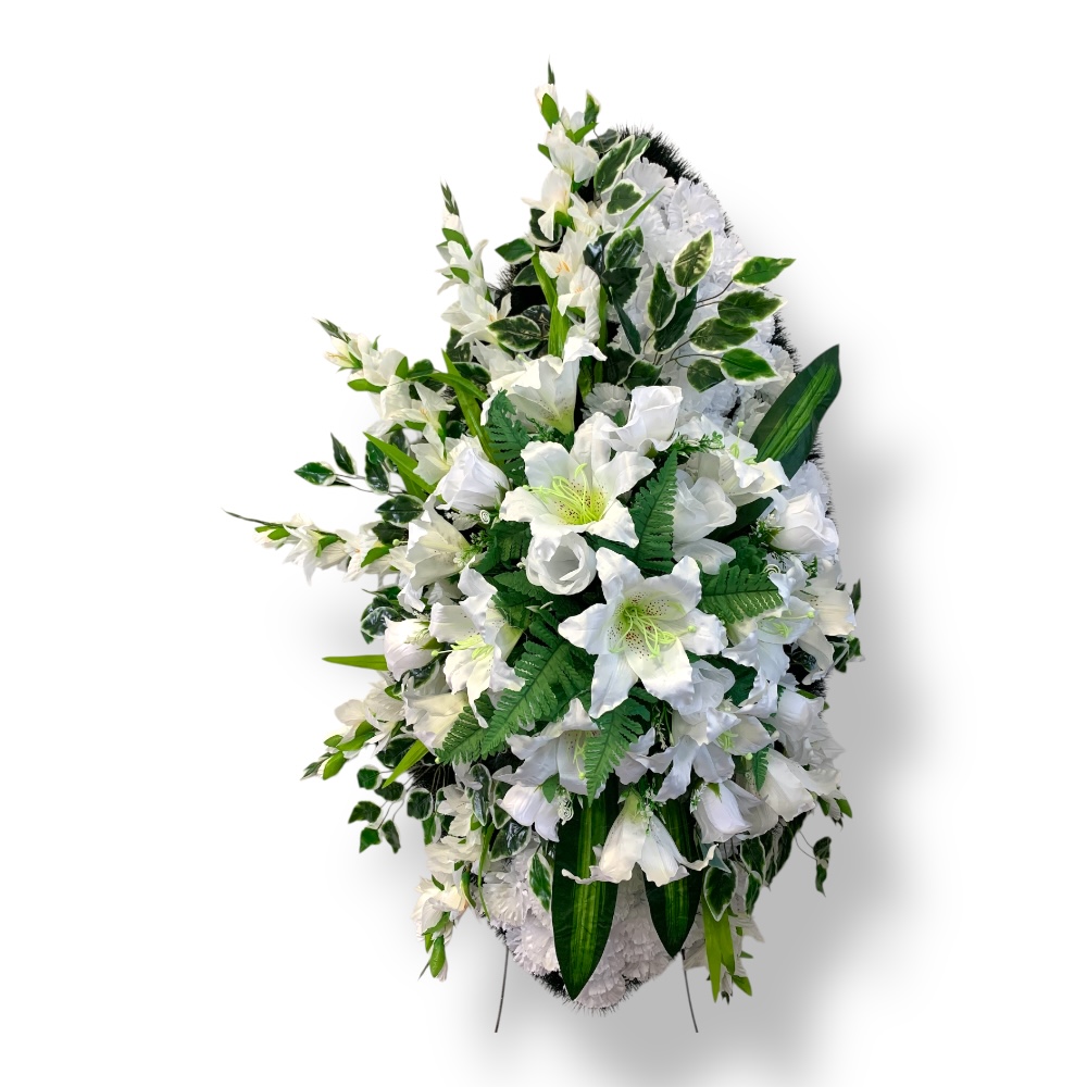 Арт. ВИ-102 Ритуальный венок из искусственных цветов на похороны 100 см.