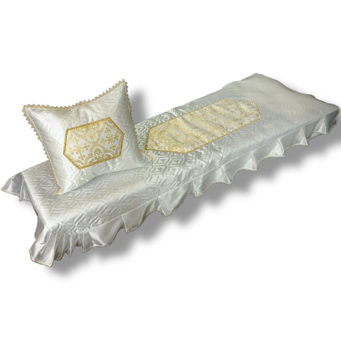 Арт: КР-012 Ладья.Комплект в гроб: подушка-покрывало атлас+термостежка+парча Золото