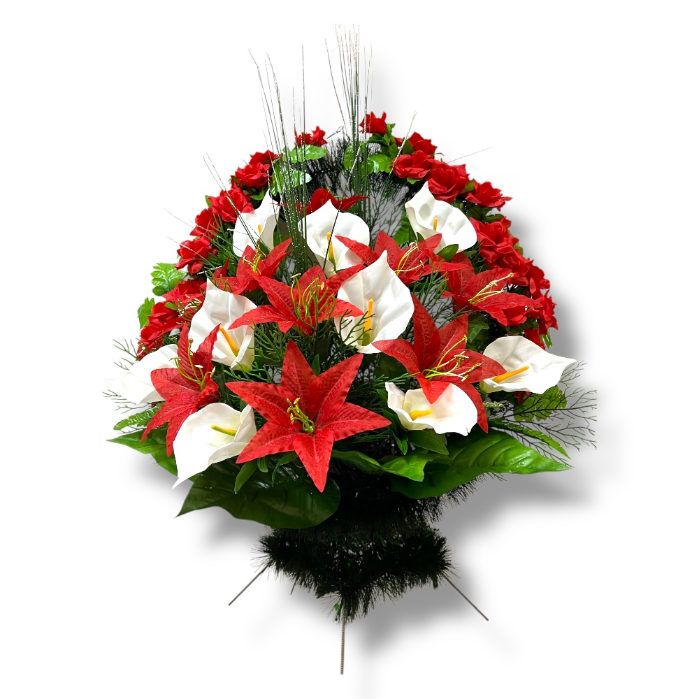 корзина из искусственных цветов, похоронная корзина, классические цветы на похороны, ритуальные цветы, искусственные цветы на заказ, траурная композиция, корзина с цветами, ритуальная атрибутика, похоронные принадлежности, цветы для церемонии прощания.