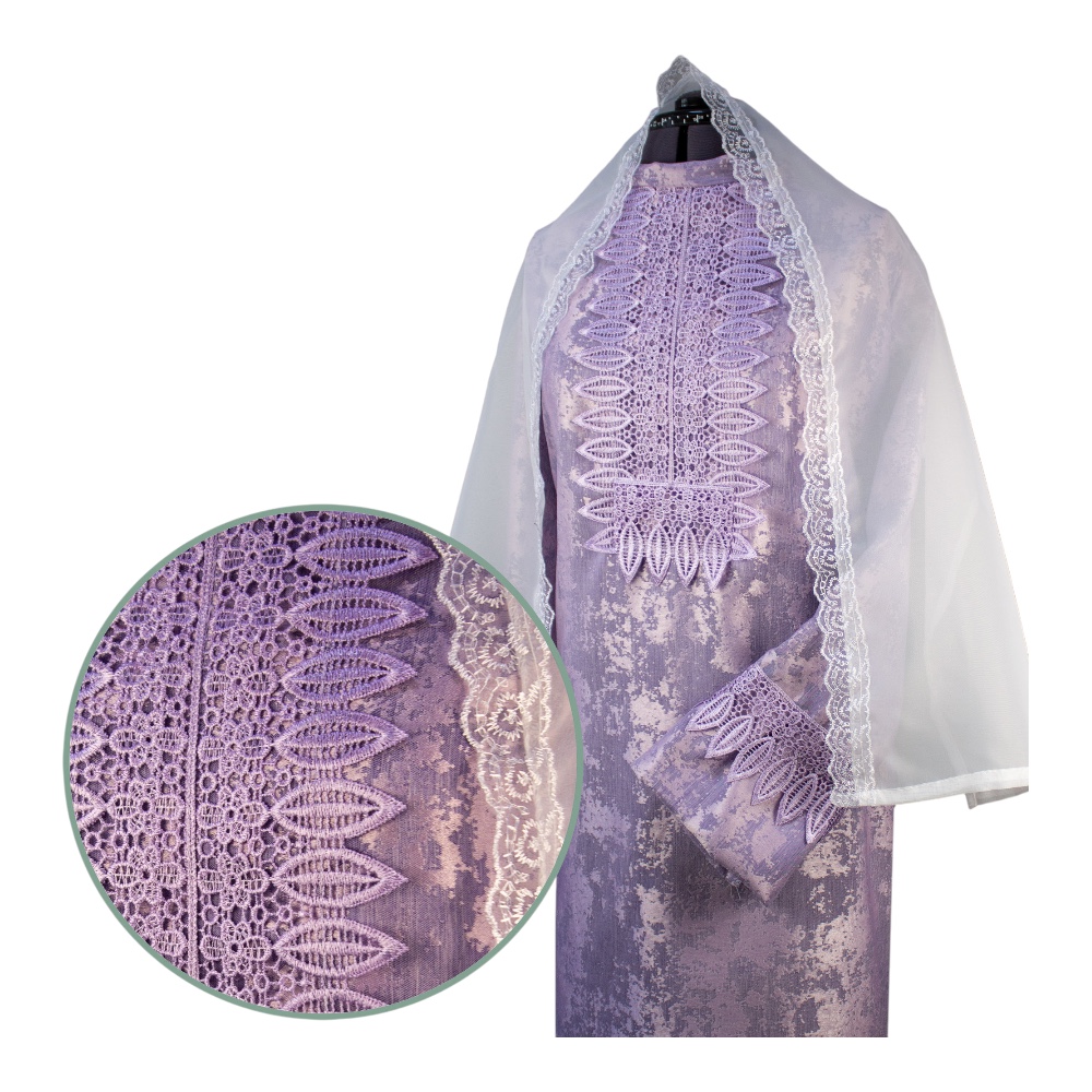 Арт. РО-019 Платье ритуальное "Элит-2" с шарфом, сиреневое(мрамор) на похороны 46 размер