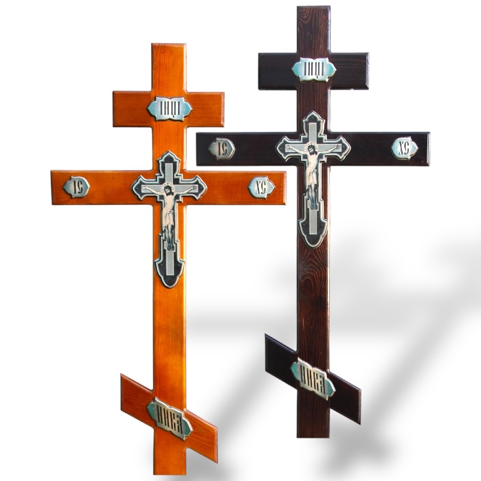 Крест на могилу, сосновый крест, цветная печать, ритуальные изделия, памятник, артикул КДС-43.