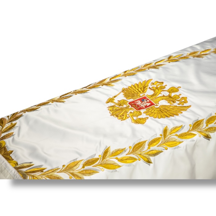 Гербовое покрывало, комплект в гроб, парча, похоронные принадлежности, ритуальные товары, АРТ ПБ-7, наволочка, ритуальный текстиль.