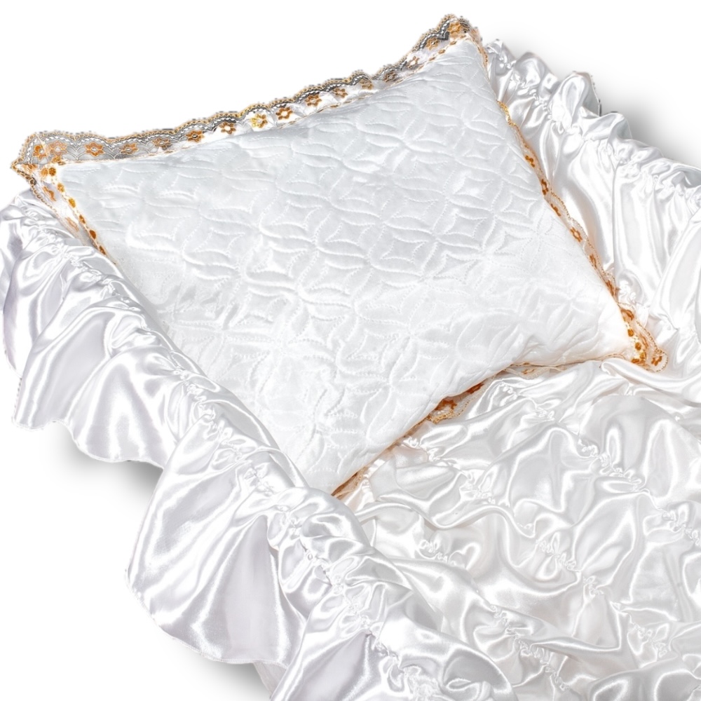 АРТ ПД-02 Подушка ритуальная в гроб. Термостежка+кружево. Атлас