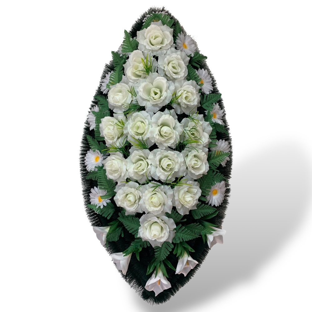 Венок на похороны артикул ВИЗ-015 выполнен из качественных искусственных цветов. Подчеркните уважение к памяти усопшего с этим элегантным венком. Доставка доступна по всей стране по доступным ценам.