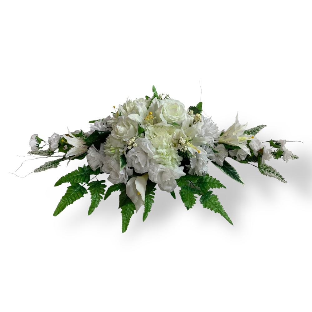 Арт. ИК-012 Композиция на гроб классика из искусственных цветов 110 см.