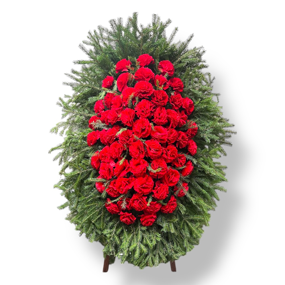 венок на похороны, венок с хвоей, венок с живыми цветами, ритуальный венок, венок на подставке, артикул ВК-011, похоронные атрибуты, траурный декор, венки с доставкой.