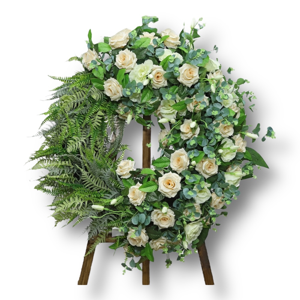 АРТ. ВП-025 Траурный венок из искусственных цветов "Премиум" на похороны 120 см.