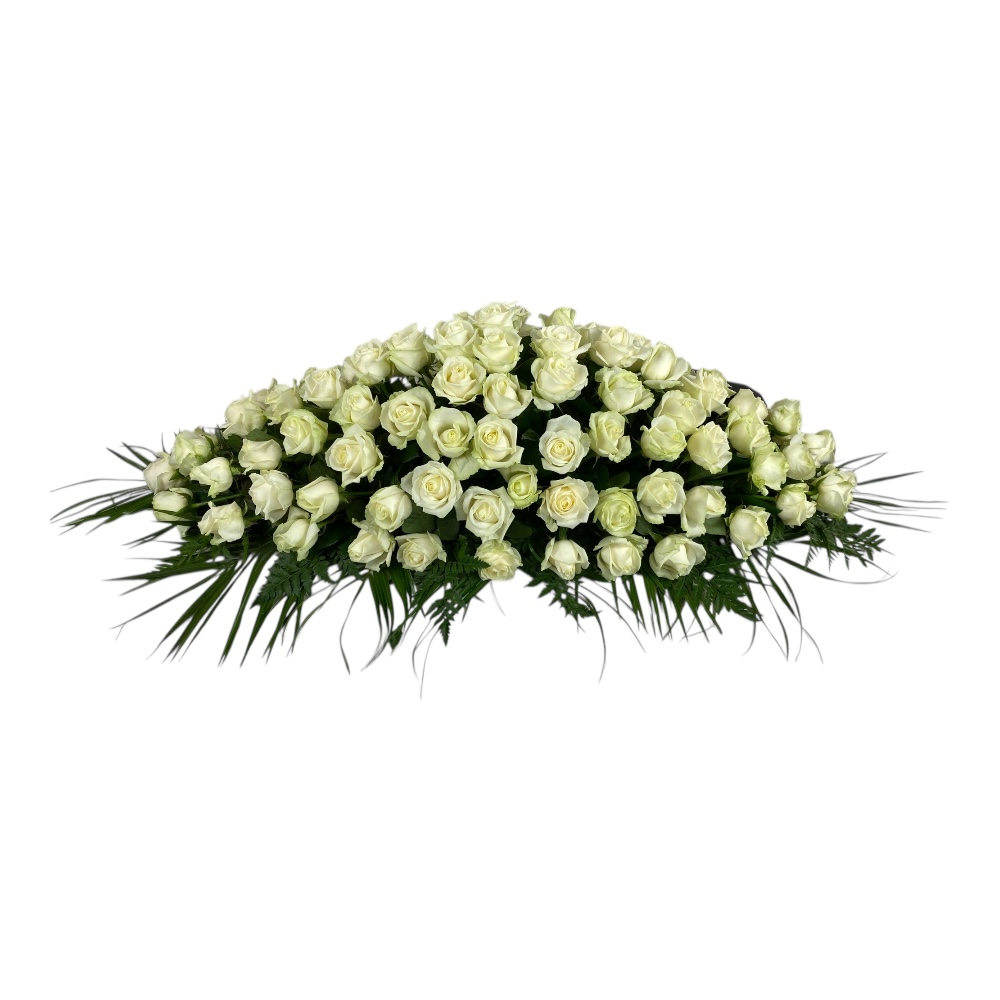 траурная композиция, живые цветы, розы на гроб, ритуальные цветы, траурные букеты, ТК-014
