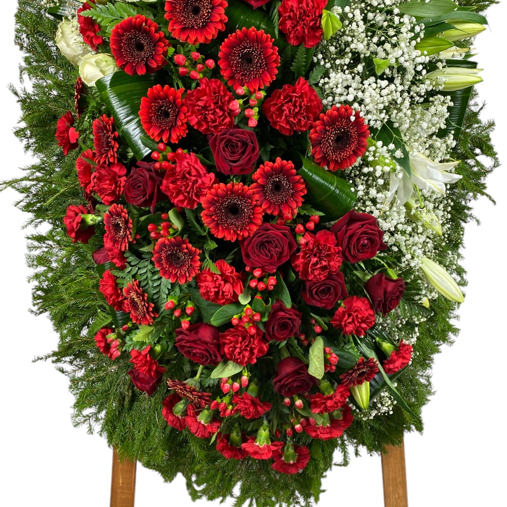 венок из живых цветов, венок на похороны, цветы розы, цветы герберы, цветы лилии, цветы гвоздики, похоронный венок, ритуальные товары